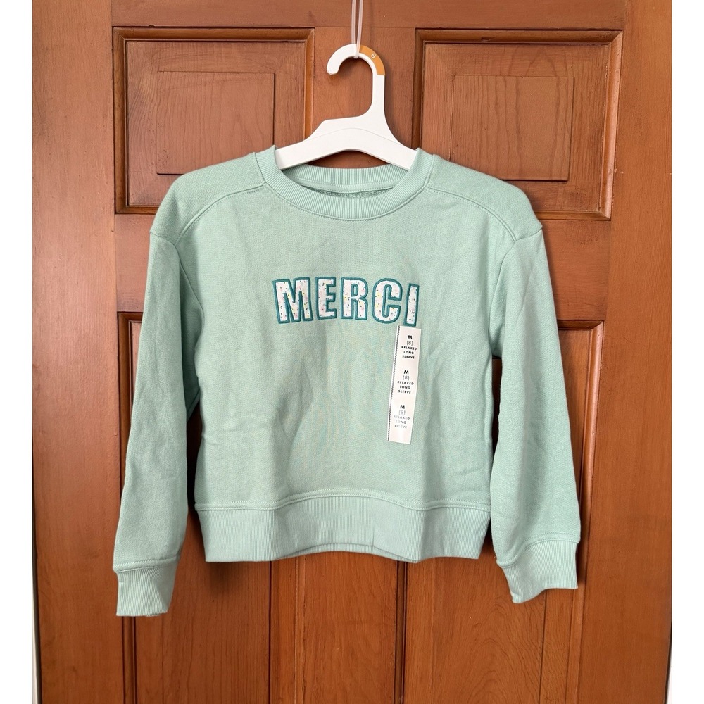 Girls' Cat & Jack Mint Green Merci Crewneck Sweatshirt Size Medium NWT